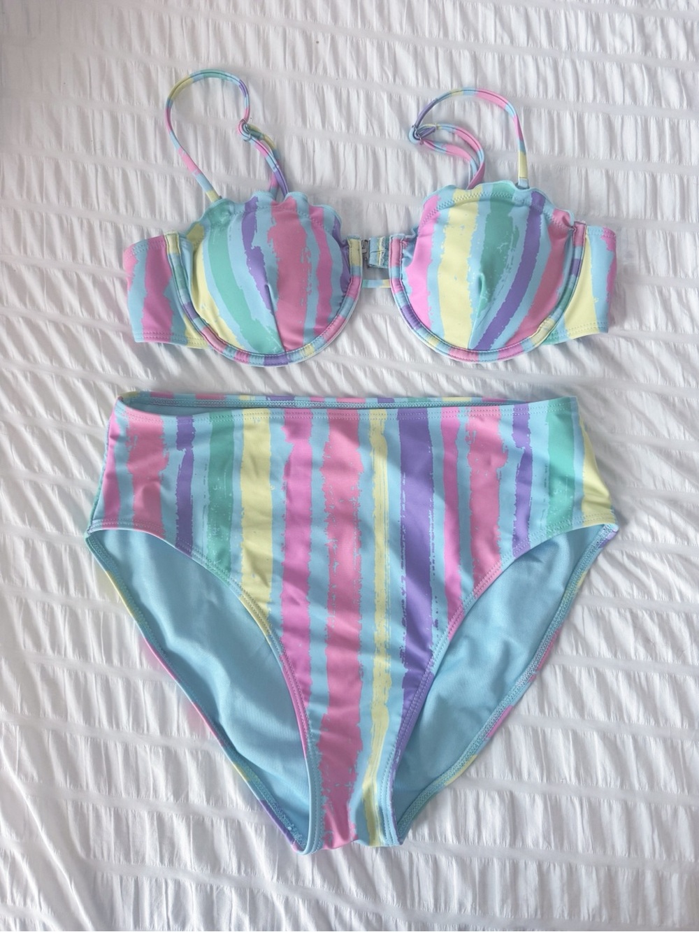 Pink Lily Everyday Fanta-Sea Multi Striped Print Bikini Size Medium